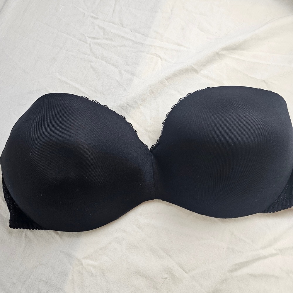 Lily of France Black Strapless Underwire Bra Lace Trim 2111121 38D